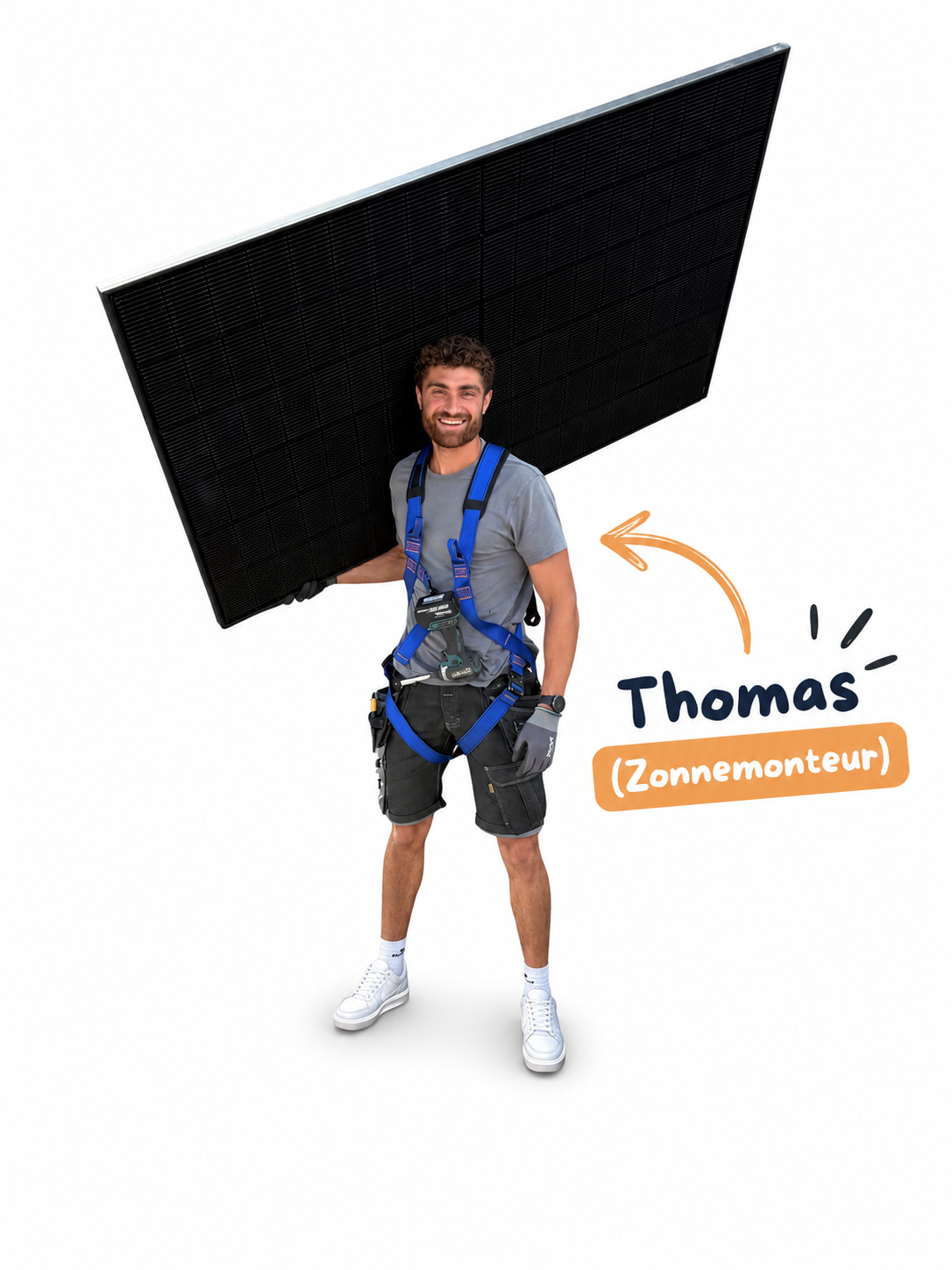 Thomas, zonnemonteur, met een zonnepaneel